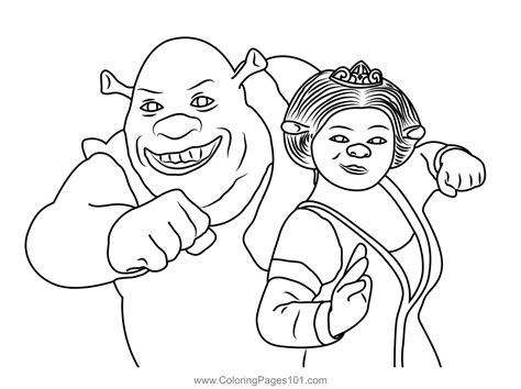 Cute Couple Shrek And Princess Fiona Coloring Page for Kids - Free ...