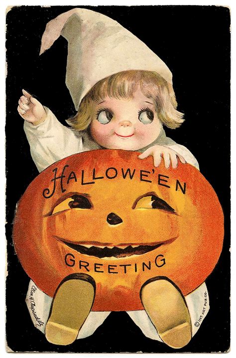 Vintage Halloween Clip Art - Googly Eye Pumpkin Girl - The Graphics Fairy