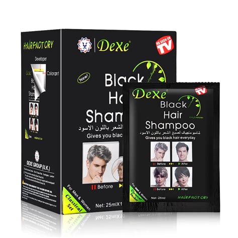 10pcs Dexe Instant Black Hair Shampoo Hair Dye Make Grey White Hair Colored Darkening Shinny in ...