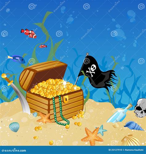 Underwater treasure chest stock illustration. Illustration of coins - 25127910