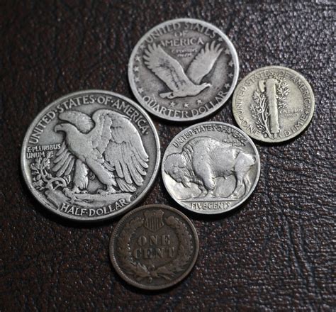 Old U.S. Coins Silver 5-Coin Set - Original Skin Coins