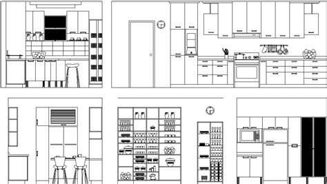 Sectional Detail and Elevation of Kitchen DWG File