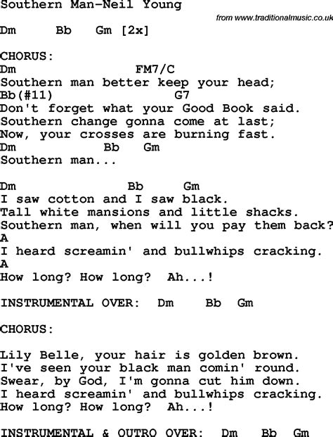 Protest song: Southern Man-Neil Young lyrics and chords"