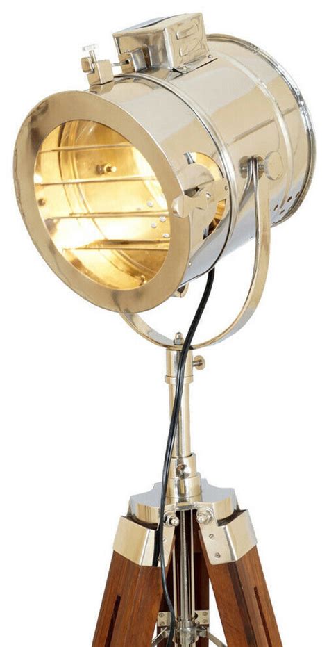 Chrome Finish Wooden Tripod Floor Lamp Searchlight Wooden Base - Etsy