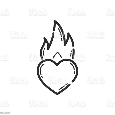 Burning Heart Icon Hand Drawing Design Style Vector Stock Illustration ...