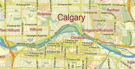 Calgary Alberta Canada Map Vector City Plan Low Detailed (for small ...