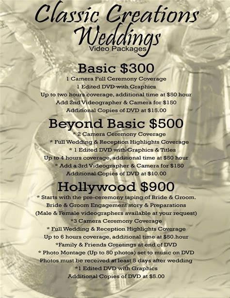 Classic Creations Wedding: Wedding Videography Packages