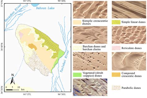 Distribution of the main dune types. Photo source: Google Earth ...