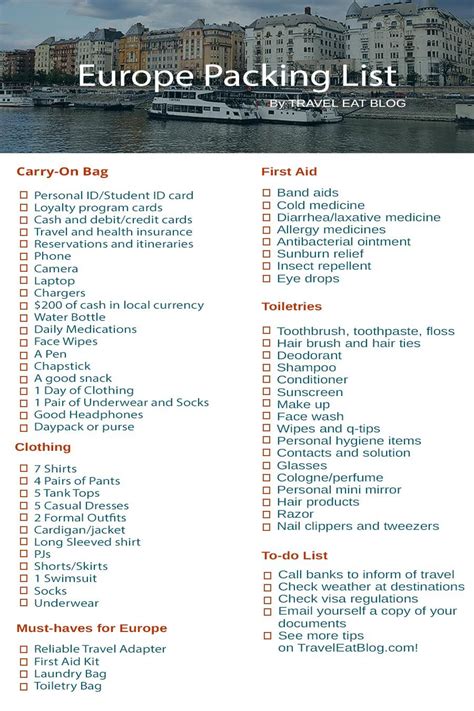 Ultimate Europe Packing List - Printable and Editable - Travel Eat Blog ...