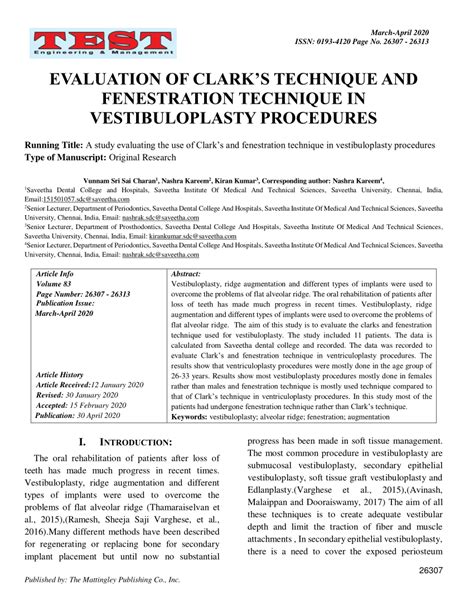 (PDF) EVALUATION OF CLARK’S TECHNIQUE AND FENESTRATION TECHNIQUE IN VESTIBULOPLASTY PROCEDURES