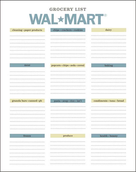 Printable Walmart Grocery List - Printable JD