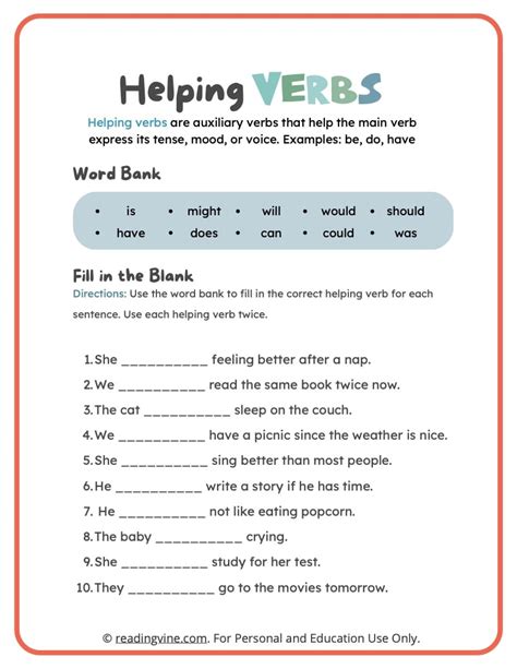 Helping Verbs Worksheets, Definition, Examples - ReadingVine - Worksheets Library