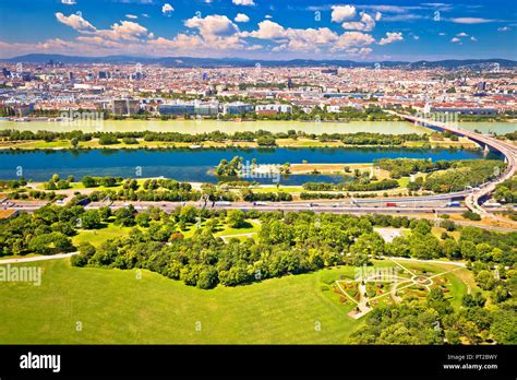 Danube river and Vienna cityscape view, capital of Austria Stock Photo ...