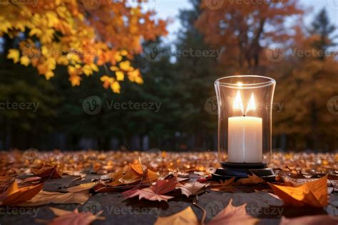 Photo of the candle and fall leaves wallpaper 29998603 Stock Photo at ...