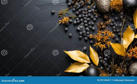 Autumn Background, Black Board With Texture Wall With Chokeberries, Withered Leaves And Other ...