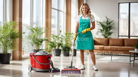 Professional Cleaner with Modern Equipment: AI-Image for Sale