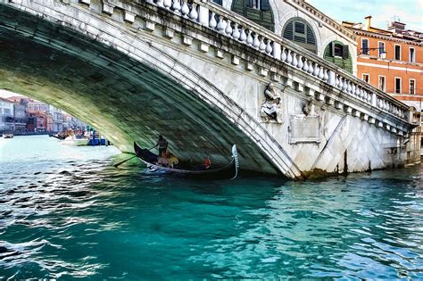 A Gondola Gliding Under Rialto Bridge - Iconic Venice View Painting by Georgia Mizuleva - Fine ...