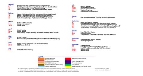 Lancaster Elementary - School District Instructional Calendar - Ysleta ...