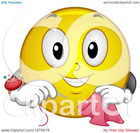 Clipart of a Smiley Emoji Sewing a Scarf - Royalty Free Vector Illustration by BNP Design Studio ...