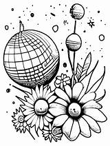 Disco Ball And Flowers Coloring Page · Creative Fabrica sketch template