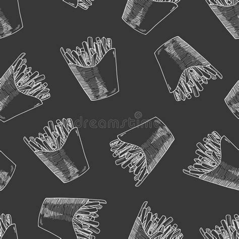 French Fries Hand Drawn Seamless Pattern. Chalk Drawn French Fries ...