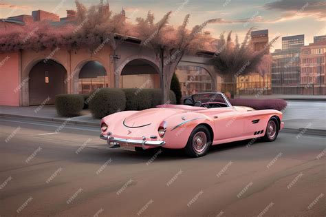 Premium AI Image | A vintage pink convertible car illustration generative ai