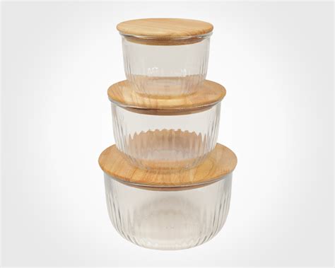 6PCS GLASS BOWL SET WITH WOODEN LID