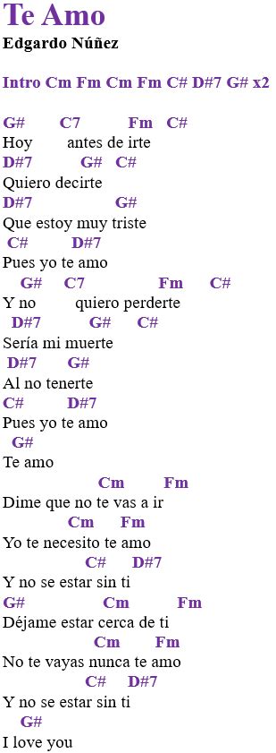 Te Amo - Edgardo Nuñez Letra y Acordes en Guitarra