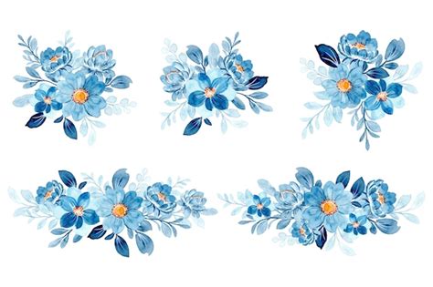 Premium Vector | Collection of blue floral arrangement with watercolor