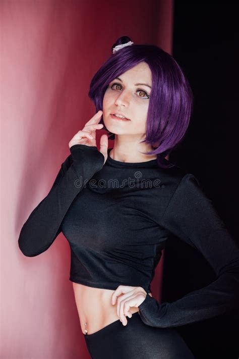 Portrait of a Beautiful Woman Anime Cosplayer with Purple Hair Stock Image - Image of face ...