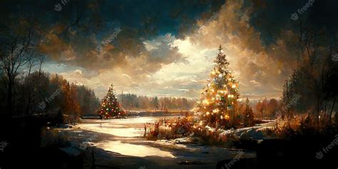 Premium Photo | Christmas landscape. digital illustration. painting. beautiful scenario