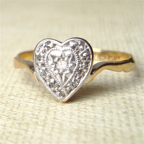 Antique Diamond Heart Engagement Ring Vintage Diamond Heart