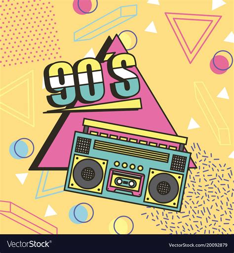 Tape recorder 90s music memphis style background Vector Image