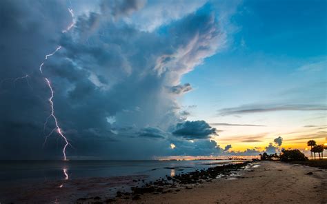 Download Horizon Beach Sea Ocean Cloud Sky Earth Photography Lightning HD Wallpaper