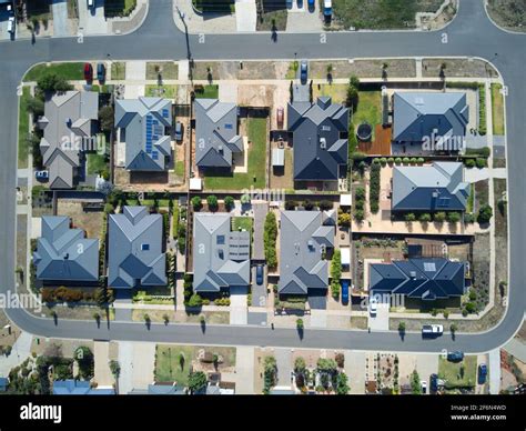 Aerial houses Australia and urban street scene landscape in small ...