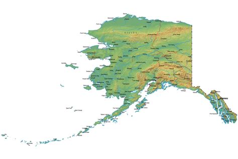 Detailed Alaska Map - AK Terrain Map