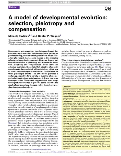 (PDF) A model of developmental evolution: Selection, pleiotropy and compensation