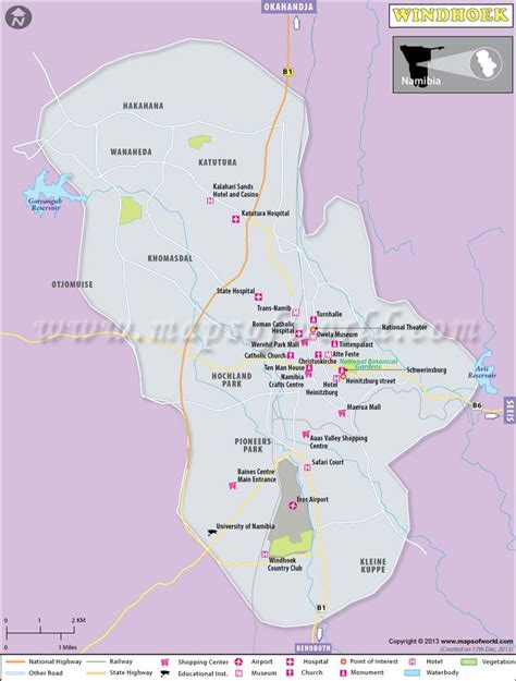 Windhoek Map | Map of Windhoek City, Capital of Namibia | Map, Windhoek, Namibia