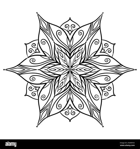 Flower mandala coloring page. Simple symmetric floral shape for mindful ...