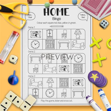 At Home | Bingo Listening Game | Fun ESL Worksheet For Kids