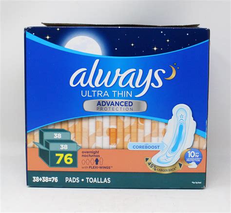 Always Ultra Thin Advanced Overnight Pads 76 Count - Walmart.com