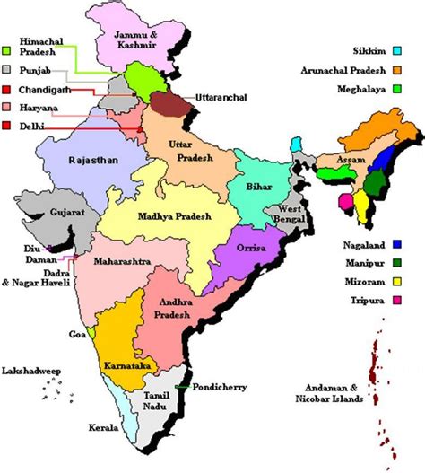 7 union territories of India on map - 7 union territories of India map (Southern Asia - Asia)