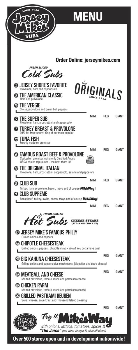 Jersey Mike's Menu Options