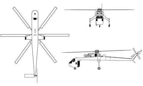 Sikorsky S-64 Skycrane Blueprint - Download free blueprint for 3D modeling