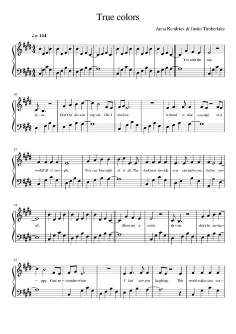 🌈 Trolls — True Colors Piano Sheet Music Justin Timberlake Anna ...