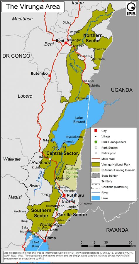 Map of Virunga National park- Nyiragongo And Nyamulagira volcanoes