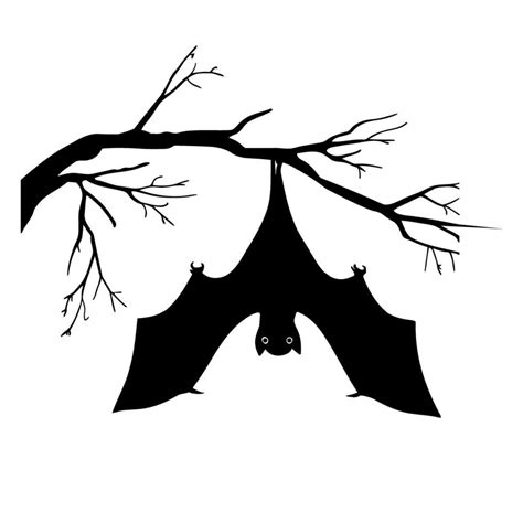 Halloween bat hanging on a branch silhouette. Vector illustration ...