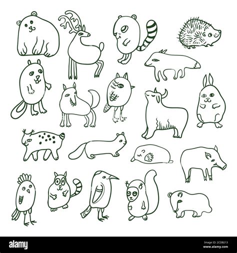 Big set with cute cartoon doodle animals Stock Vector Image & Art - Alamy