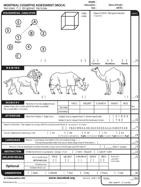 MOCA-Montreal Cognitive Assessment Test - GHC