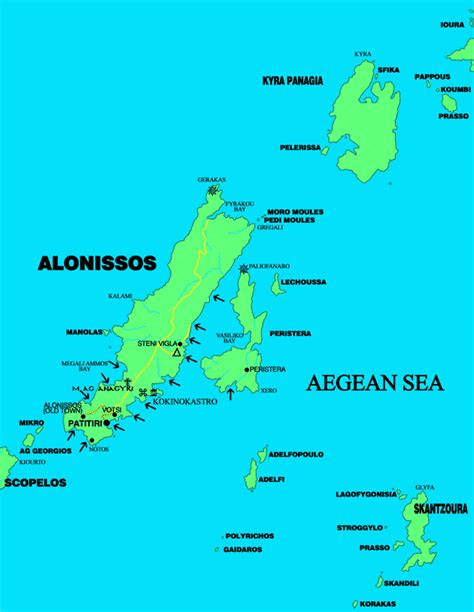 Map of Alonnisos island Greece